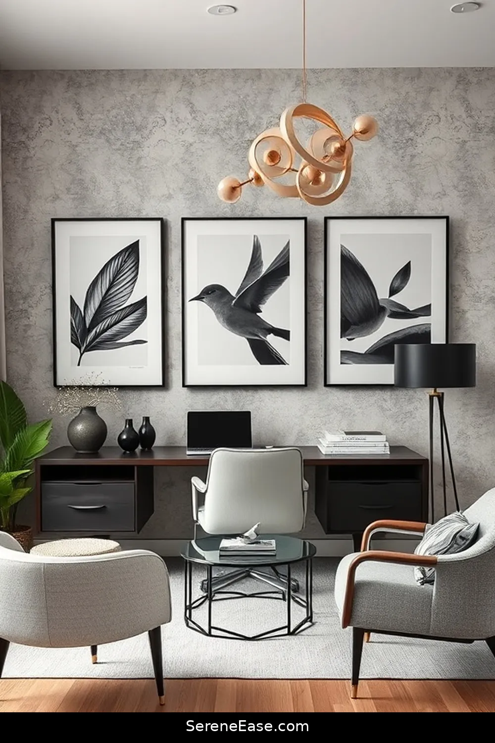 18 Ways to Achieve Black and White Mid-Century Modern Home Office Style 8 Display Vintage Artwork for 18 Ways to Achieve Black and White Mid-Century Modern Home Office Style