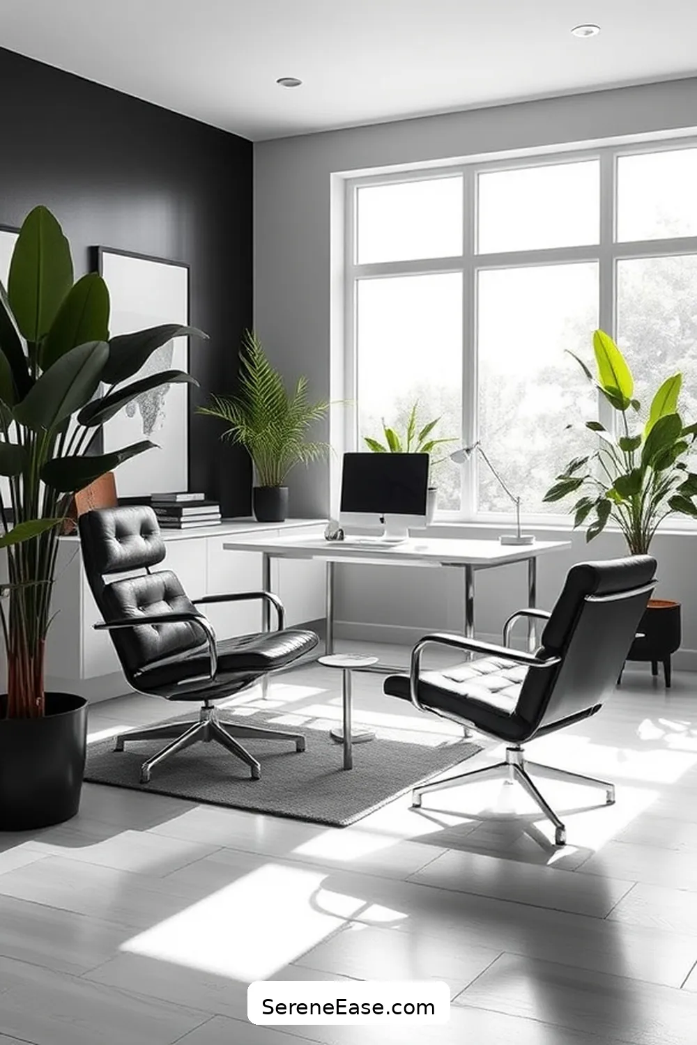 18 Ways to Achieve Black and White Mid-Century Modern Home Office Style 3 Incorporate Iconic Chairs for 18 Ways to Achieve Black and White Mid-Century Modern Home Office Style