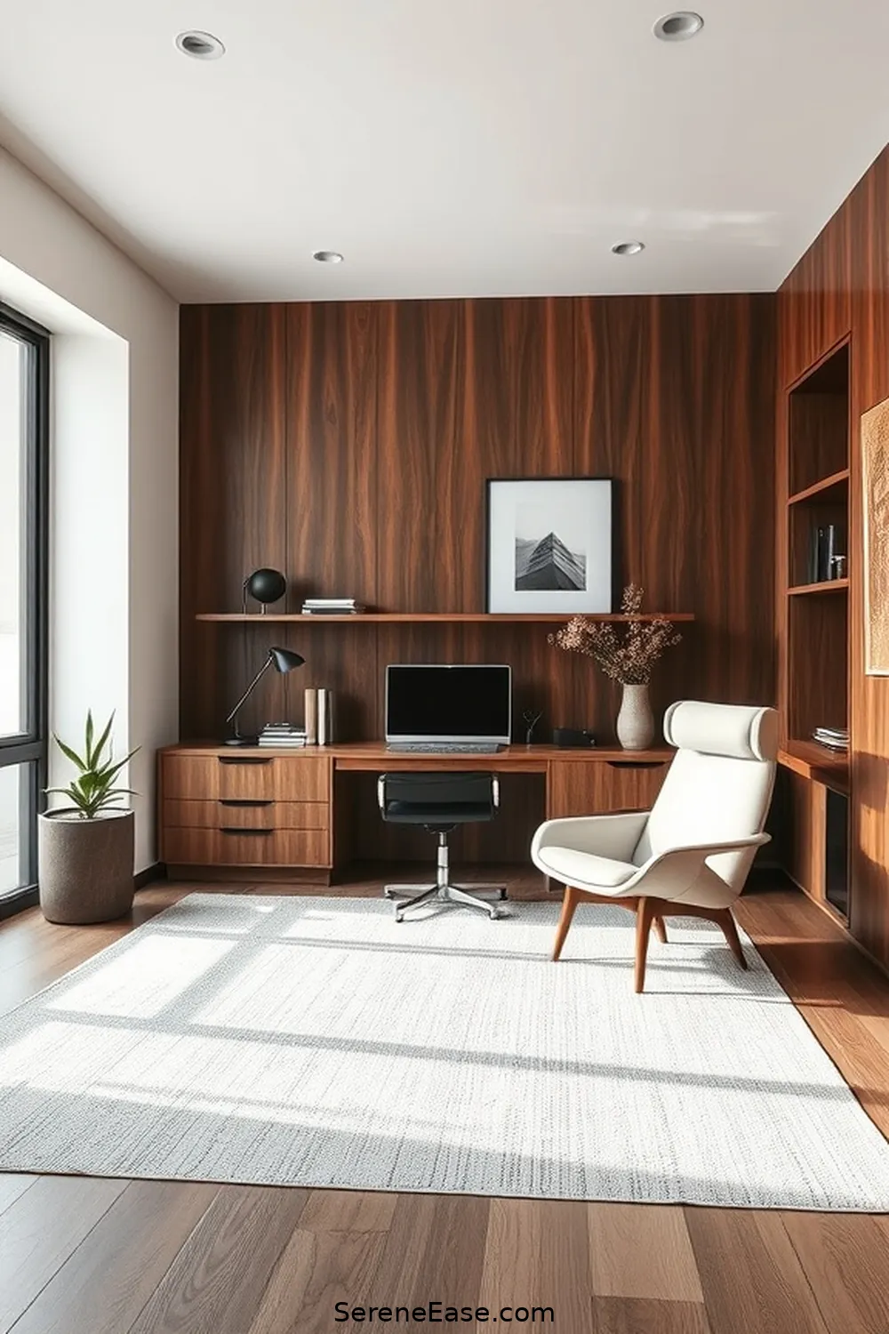 18 Ways to Achieve Black and White Mid-Century Modern Home Office Style 15 Mix Materials for Depth for 18 Ways to Achieve Black and White Mid-Century Modern Home Office Style