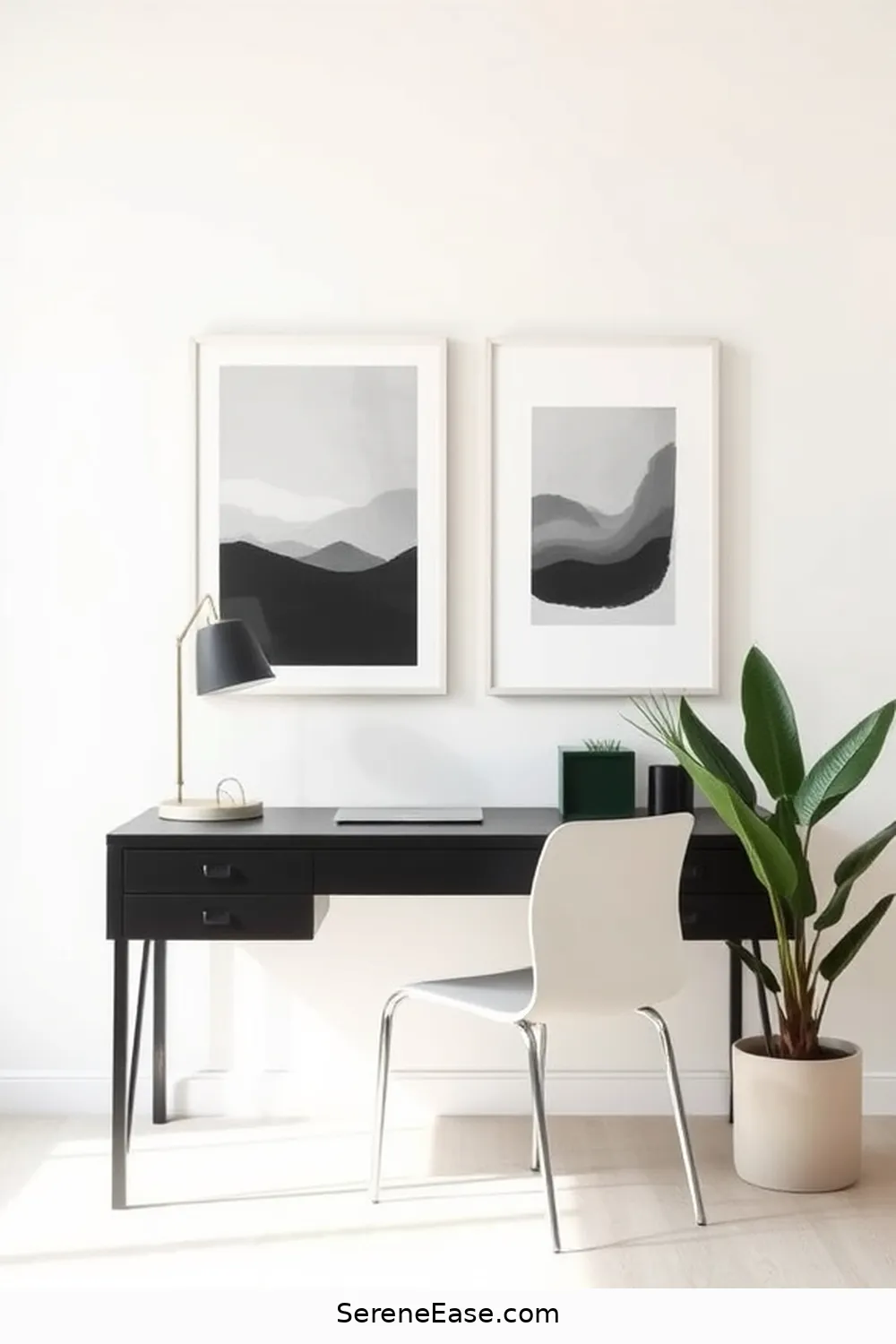 18 Ways to Achieve Monochromatic Home Office Minimalist Style 7 Opt for Monochromatic Artwork for 18 Ways to Achieve Monochromatic Home Office Minimalist Style