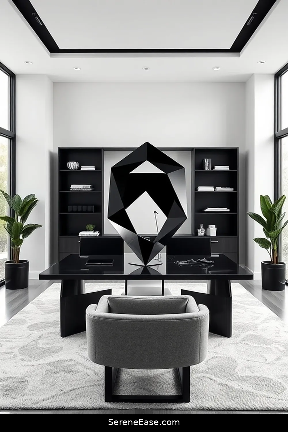 18 Ways to Achieve Monochromatic Home Office Minimalist Style 15 Select a Statement Piece for 18 Ways to Achieve Monochromatic Home Office Minimalist Style
