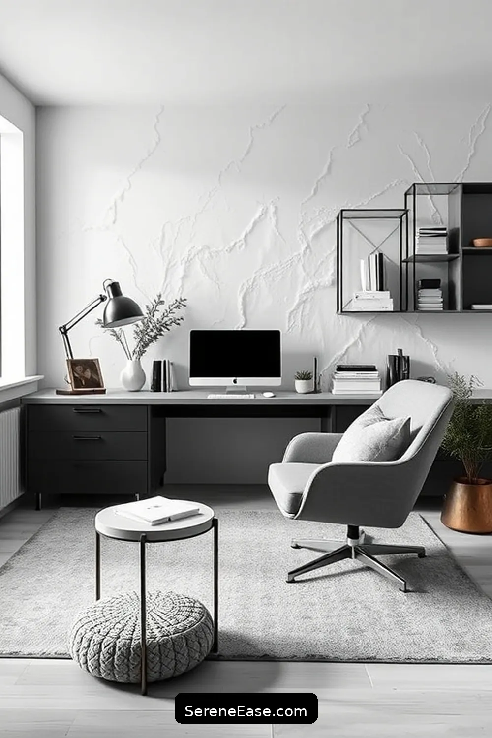 18 Ways to Achieve Monochromatic Home Office Minimalist Style 5 Use Textures to Add Interest for 18 Ways to Achieve Monochromatic Home Office Minimalist Style
