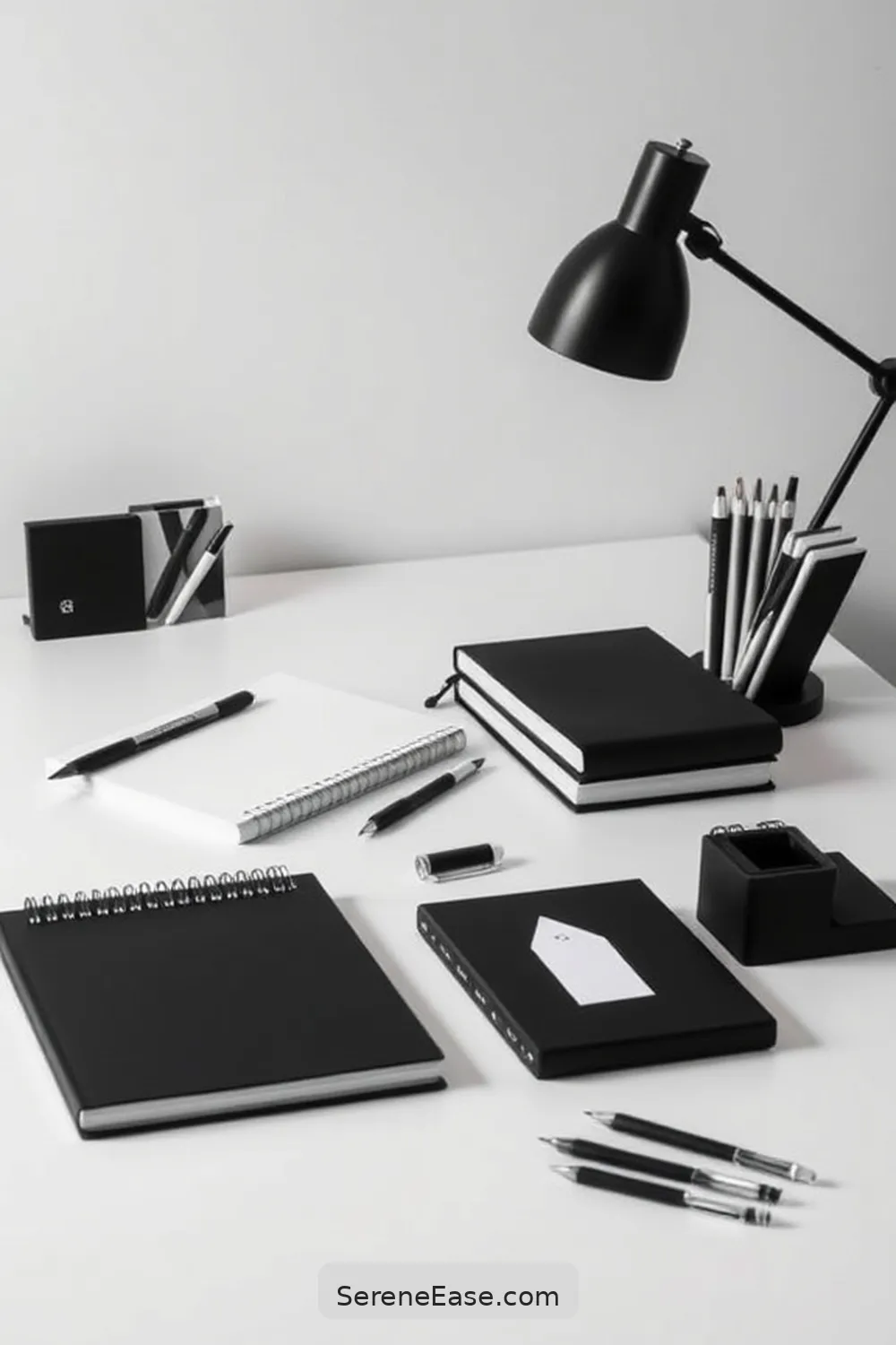 18 Ways to Achieve Monochromatic Home Office Minimalist Style 12 Use a Monochrome Color Scheme for Supplies for 18 Ways to Achieve Monochromatic Home Office Minimalist Style