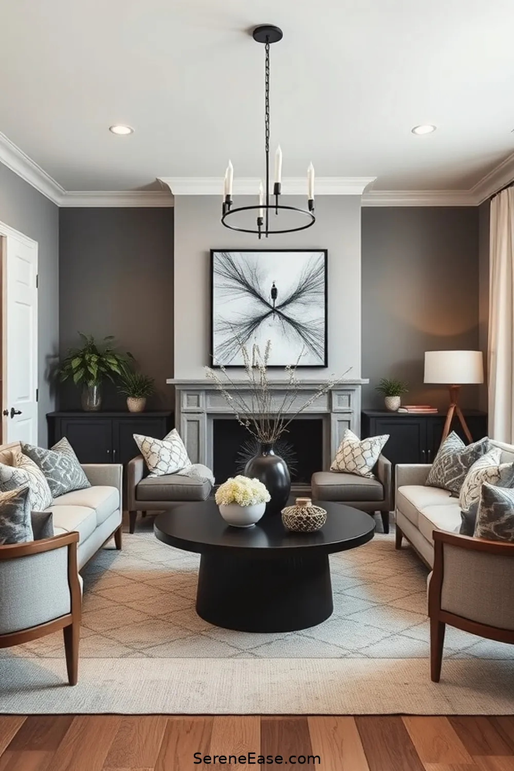 Create a Focal Point for 18 Ways to Achieve Monochromatic Living Room Style in Modern Farmhouse