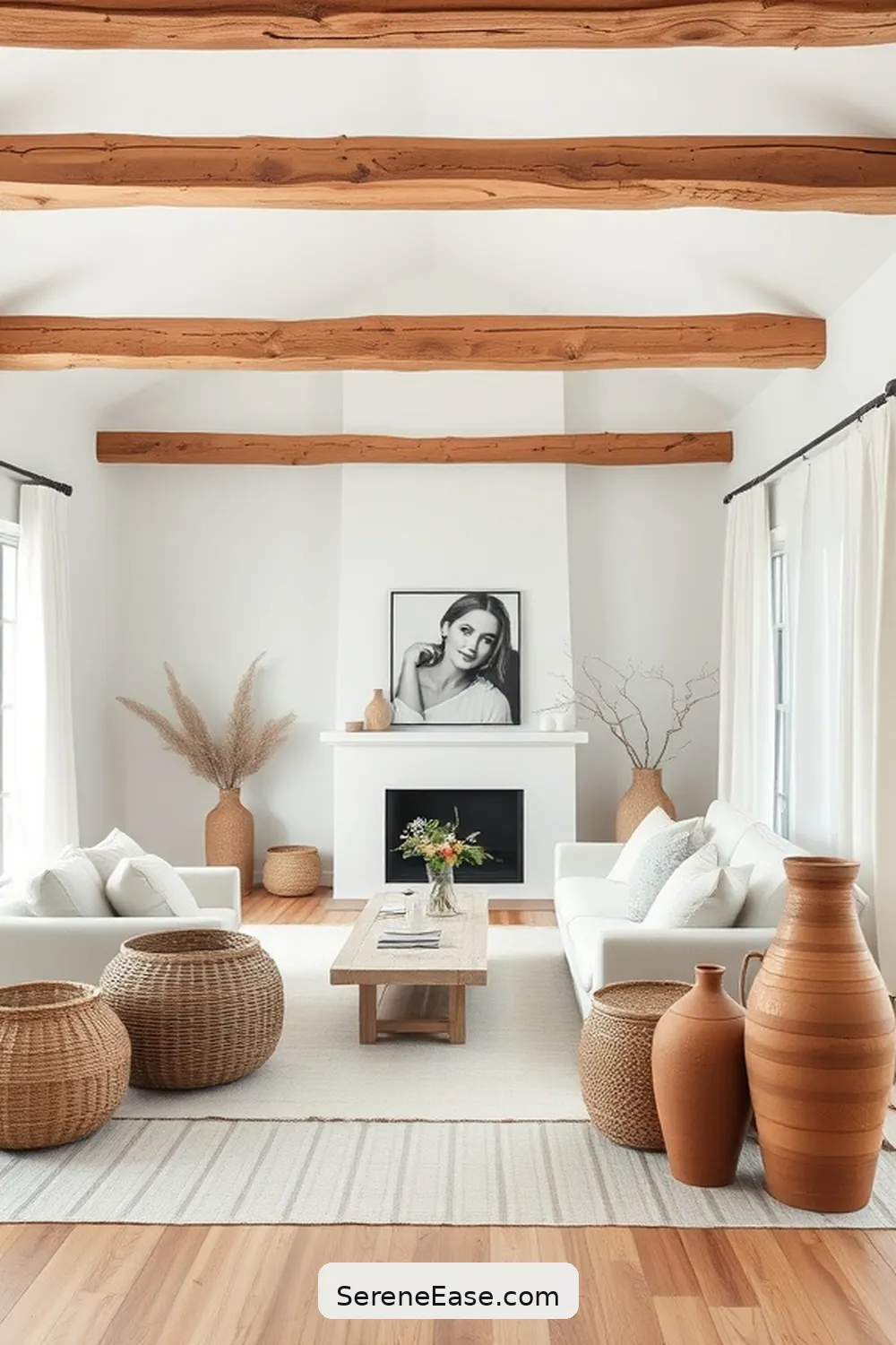 Incorporate Natural Materials for 18 Ways to Achieve Monochromatic Living Room Style in Modern Farmhouse