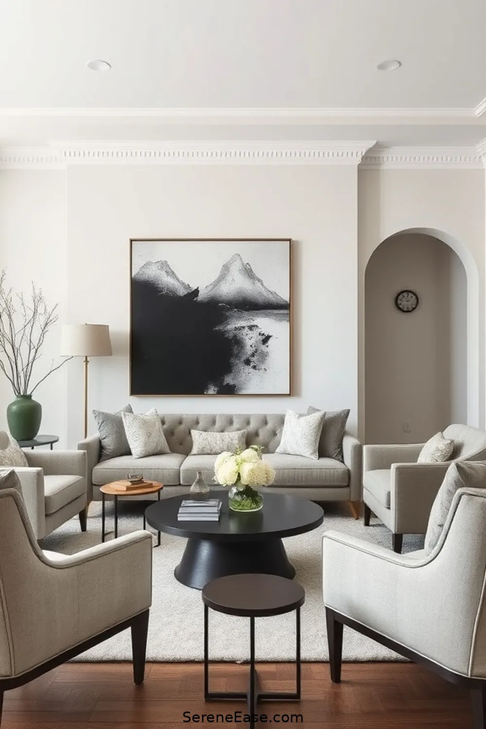 Opt for Monochromatic Artwork for 18 Ways to Achieve Monochromatic Living Room Style in Modern Farmhouse