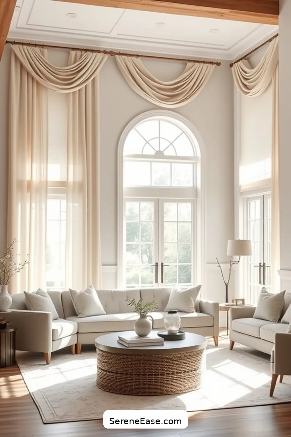 Use Window Treatments Wisely for 18 Ways to Achieve Monochromatic Living Room Style in Modern Farmhouse