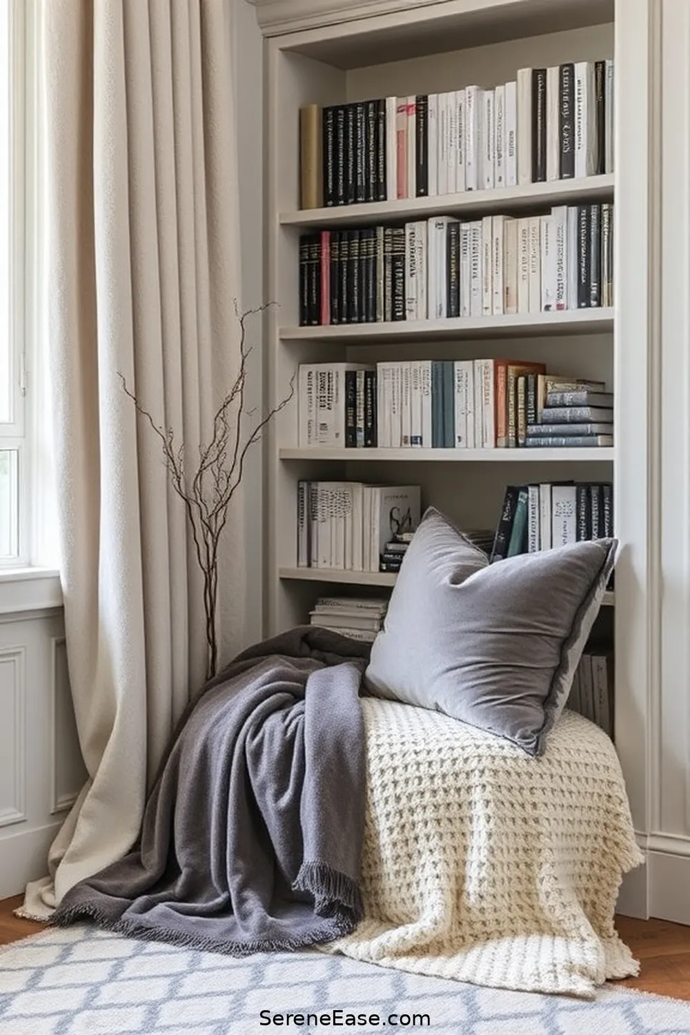 18 Ways to Achieve Monochromatic Scandinavian Style in a Library 6 Add Cozy Textiles for 18 Ways to Achieve Monochromatic Scandinavian Style in a Library
