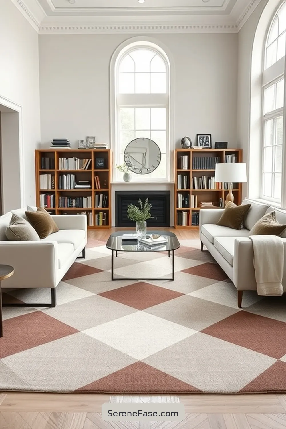 18 Ways to Achieve Monochromatic Scandinavian Style in a Library 13 Incorporate a Statement Rug for 18 Ways to Achieve Monochromatic Scandinavian Style in a Library