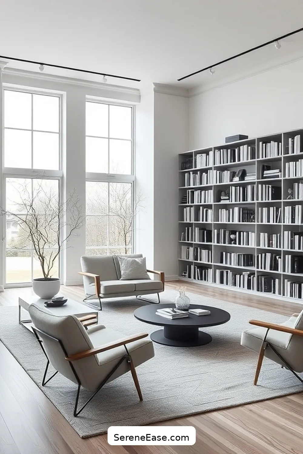 18 Ways to Achieve Monochromatic Scandinavian Style in a Library 11 Keep Decorations Minimal for 18 Ways to Achieve Monochromatic Scandinavian Style in a Library