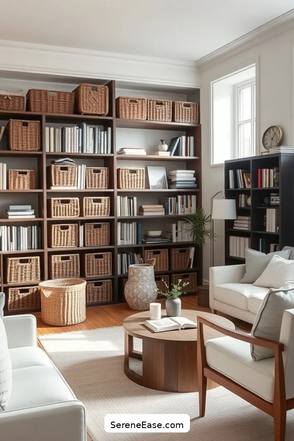 18 Ways to Achieve Monochromatic Scandinavian Style in a Library 18 Organize With Baskets for 18 Ways to Achieve Monochromatic Scandinavian Style in a Library