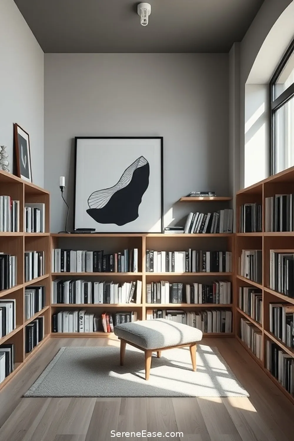 18 Ways to Achieve Monochromatic Scandinavian Style in a Library 9 Use Simple Artwork for 18 Ways to Achieve Monochromatic Scandinavian Style in a Library