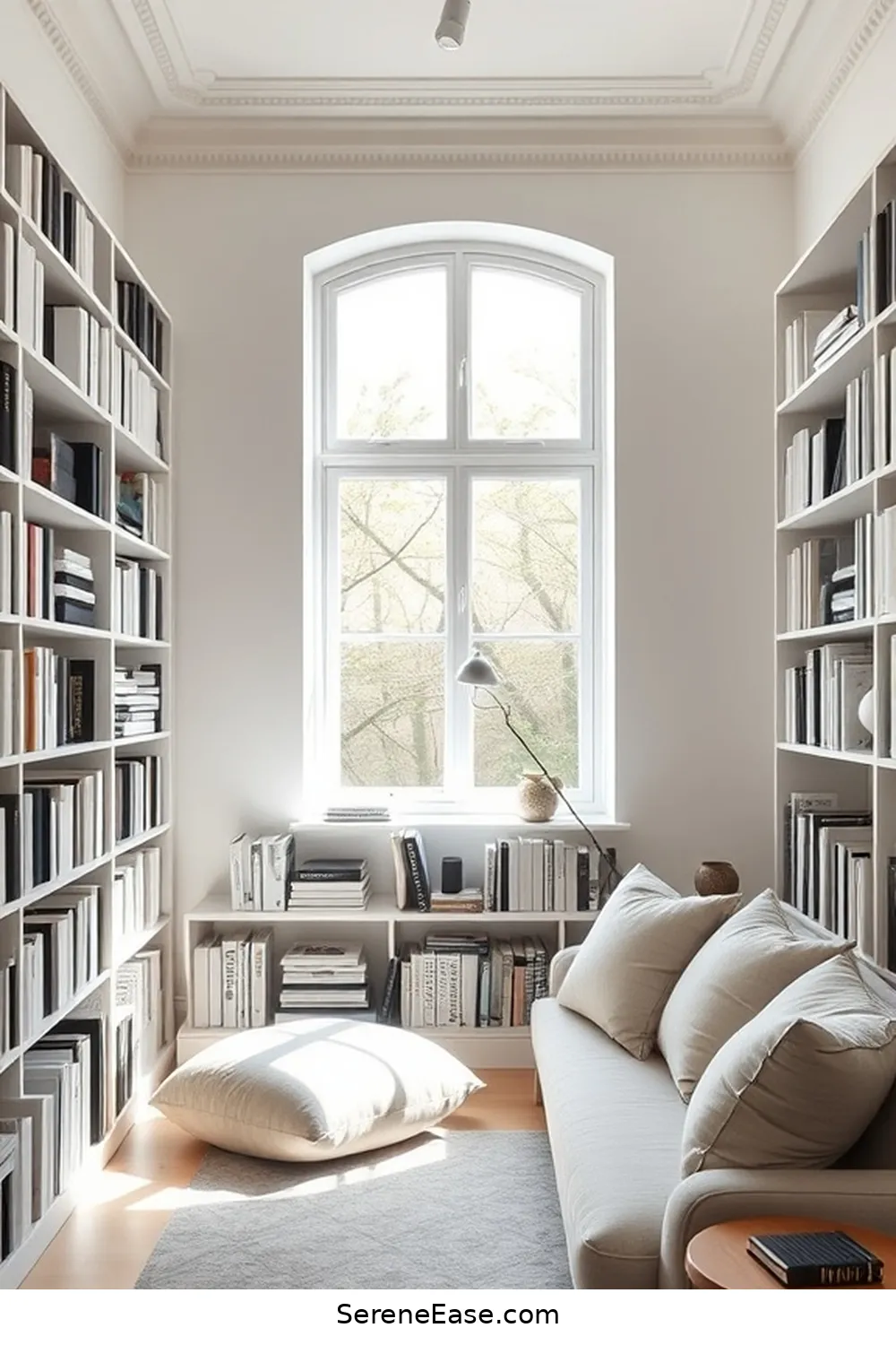 18 Ways to Achieve Monochromatic Scandinavian Style in a Library 5 Utilize Open Shelving for 18 Ways to Achieve Monochromatic Scandinavian Style in a Library