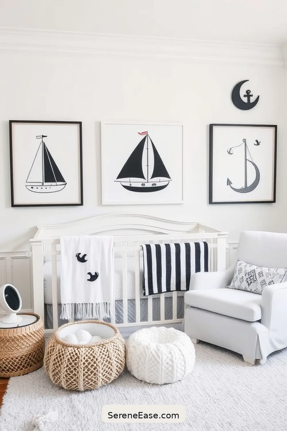 18 Ways to Create a Black and White Coastal Style Nursery 4 Incorporate Nautical Artwork for 18 Ways to Create a Black and White Coastal Style Nursery