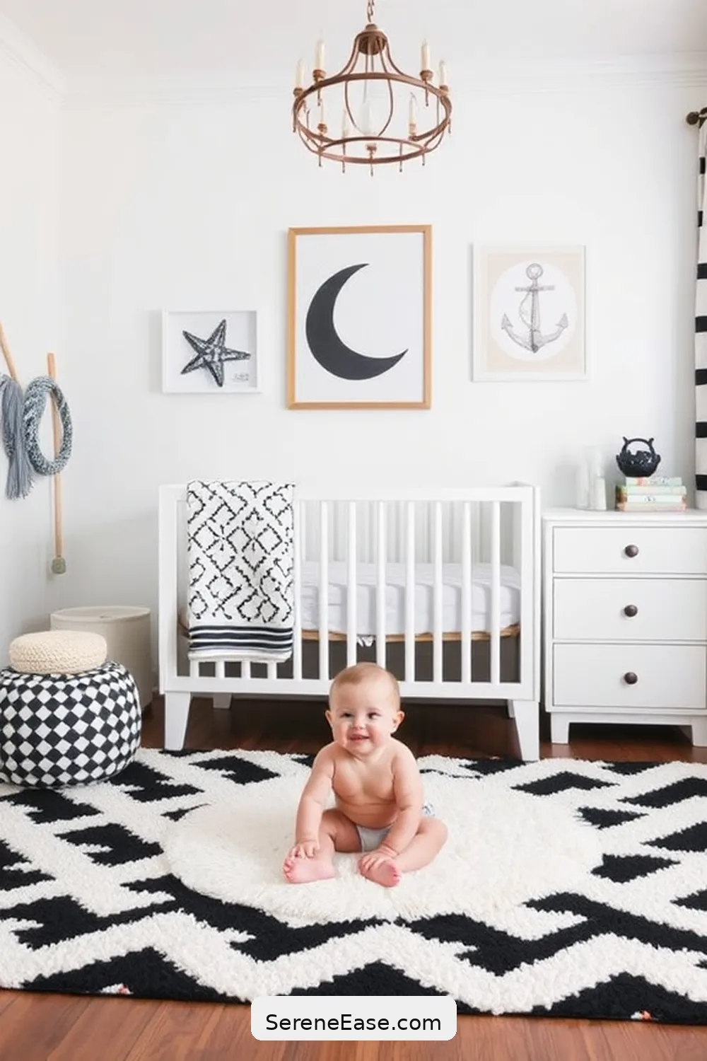 18 Ways to Create a Black and White Coastal Style Nursery 8 Integrate Black and White Patterns for 18 Ways to Create a Black and White Coastal Style Nursery