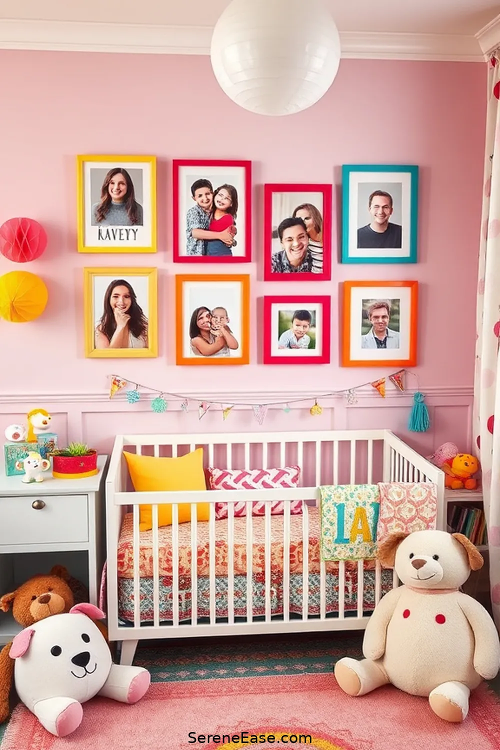 18 Ways to Create a Bold and Bright Scandinavian Style Nursery 12 Curate a Gallery Wall of Family Photos for 18 Ways to Create a Bold and Bright Scandinavian Style Nursery