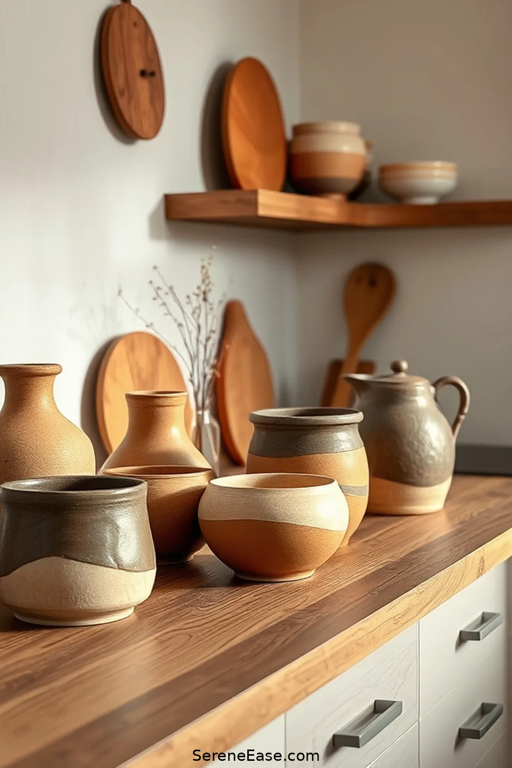 18 Ways to Incorporate Earth Tones in Minimalist Kitchen Style 12 Incorporate Handcrafted Pottery for 18 Ways to Incorporate Earth Tones in Minimalist Kitchen Style