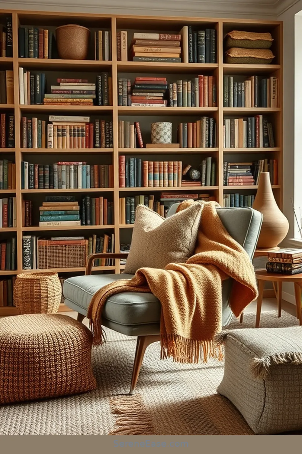 Incorporate Soft Textiles for 18 Ways to Incorporate Earth Tones in a Mid-Century Modern Library Style