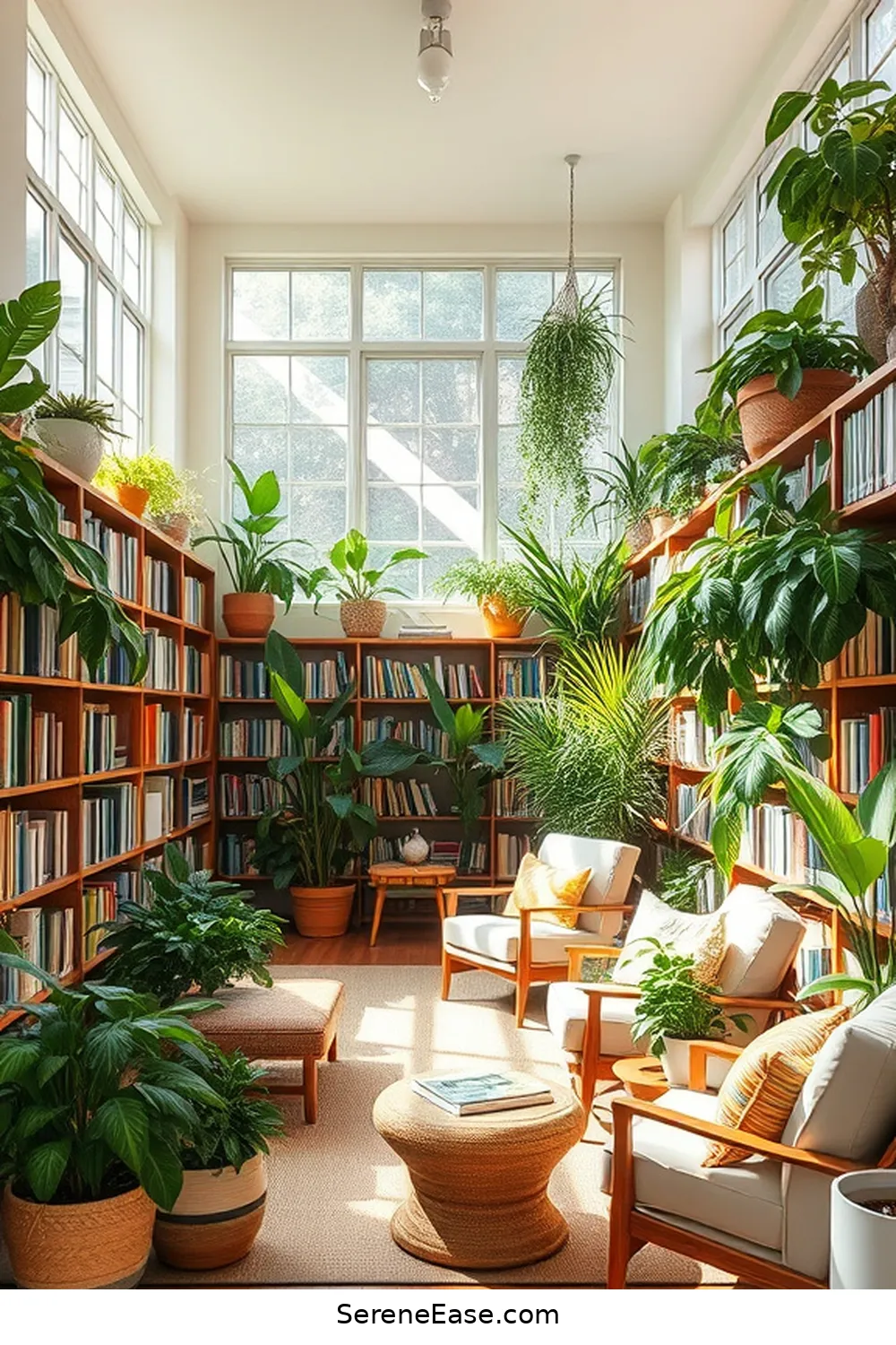 Integrate Greenery With Houseplants for 18 Ways to Incorporate Earth Tones in a Mid-Century Modern Library Style