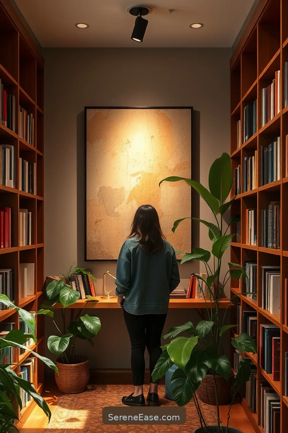Opt for Earth-Toned Artwork for 18 Ways to Incorporate Earth Tones in a Mid-Century Modern Library Style