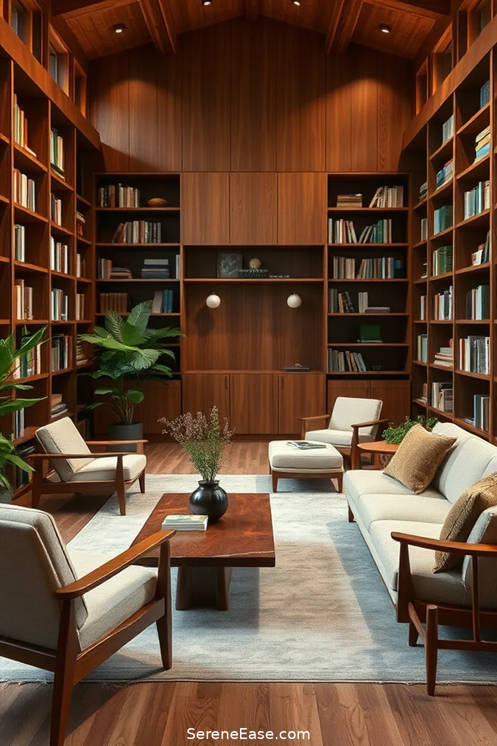 Select Natural Wood Furniture for 18 Ways to Incorporate Earth Tones in a Mid-Century Modern Library Style