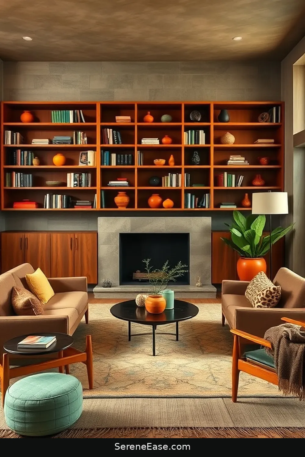 Use Functional Earth-Toned Decor for 18 Ways to Incorporate Earth Tones in a Mid-Century Modern Library Style