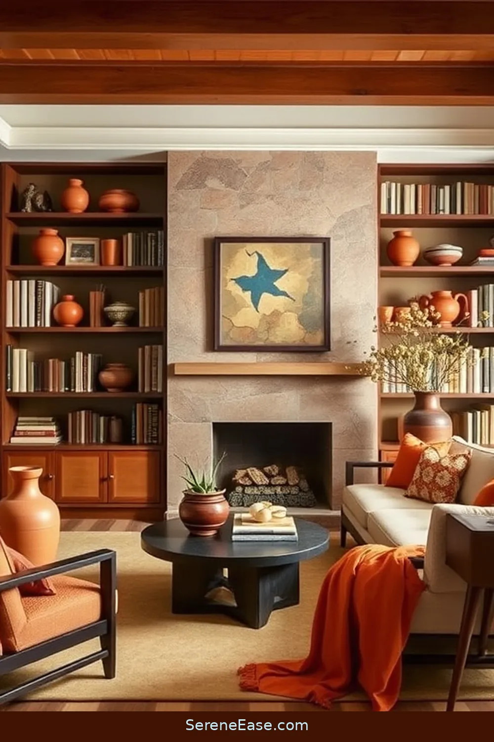 Use Terracotta Accents for 18 Ways to Incorporate Earth Tones in a Mid-Century Modern Library Style