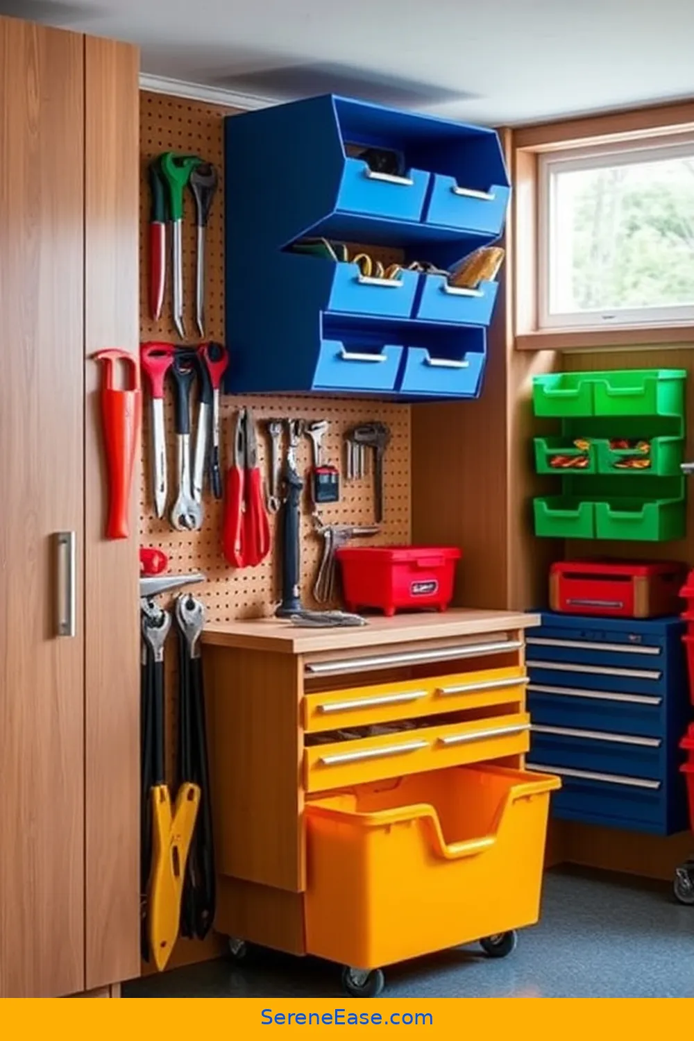 18 Ways to Incorporate Jewel Tones in Mid-Century Modern Style Garages 11 Add Colorful Tool Organizers for 18 Ways to Incorporate Jewel Tones in Mid-Century Modern Style Garages