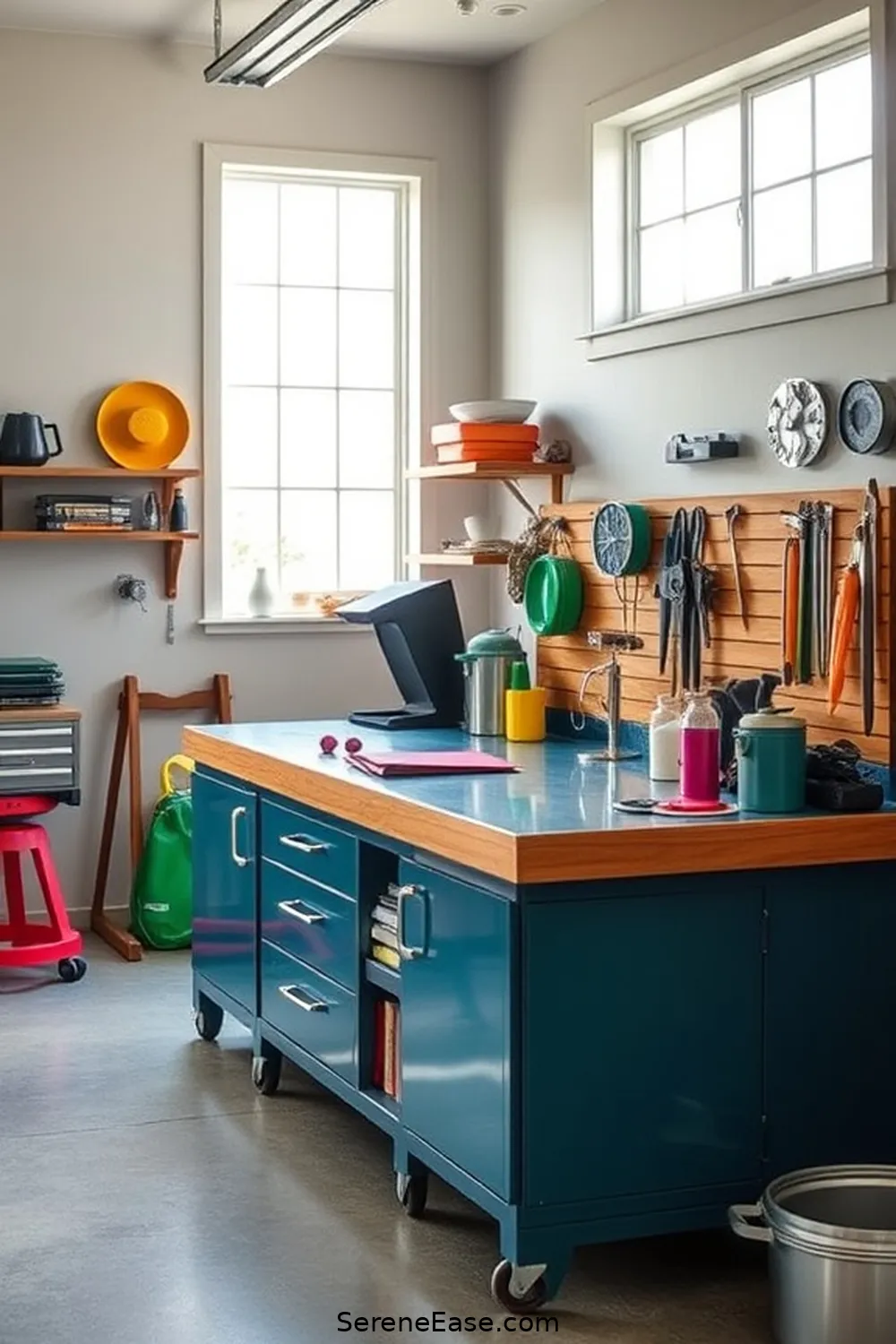 18 Ways to Incorporate Jewel Tones in Mid-Century Modern Style Garages 16 Choose a Jewel Tone Workbench for 18 Ways to Incorporate Jewel Tones in Mid-Century Modern Style Garages