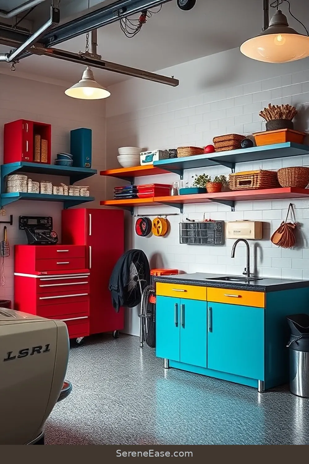 18 Ways to Incorporate Jewel Tones in Mid-Century Modern Style Garages 5 Incorporate Colorful Storage Solutions for 18 Ways to Incorporate Jewel Tones in Mid-Century Modern Style Garages