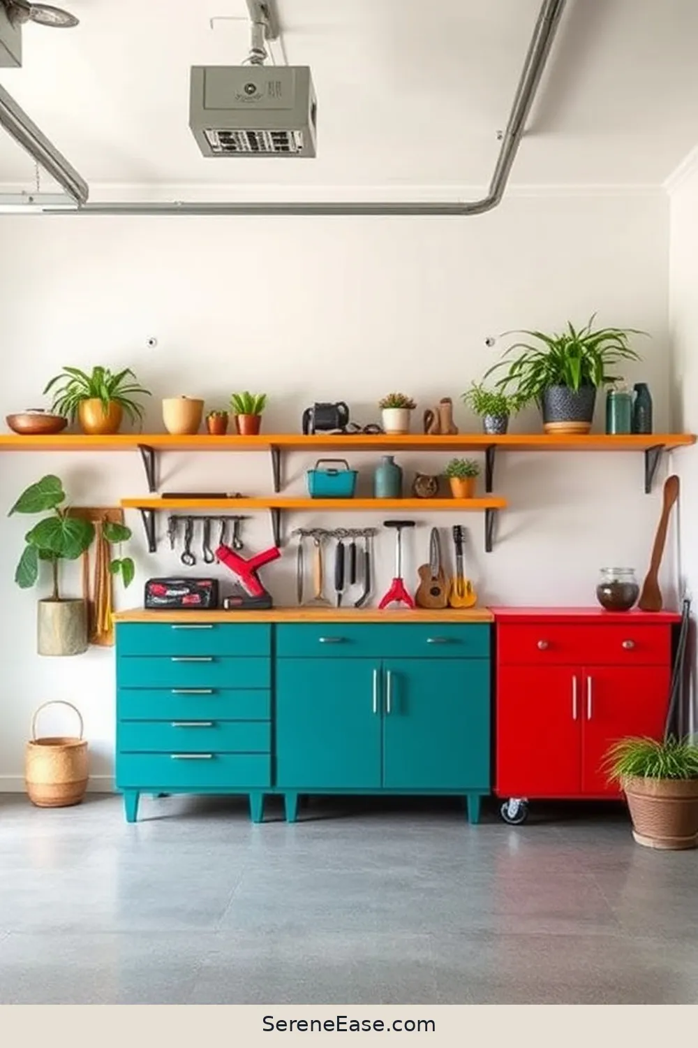 18 Ways to Incorporate Jewel Tones in Mid-Century Modern Style Garages 8 Install Colorful Shelving Units for 18 Ways to Incorporate Jewel Tones in Mid-Century Modern Style Garages