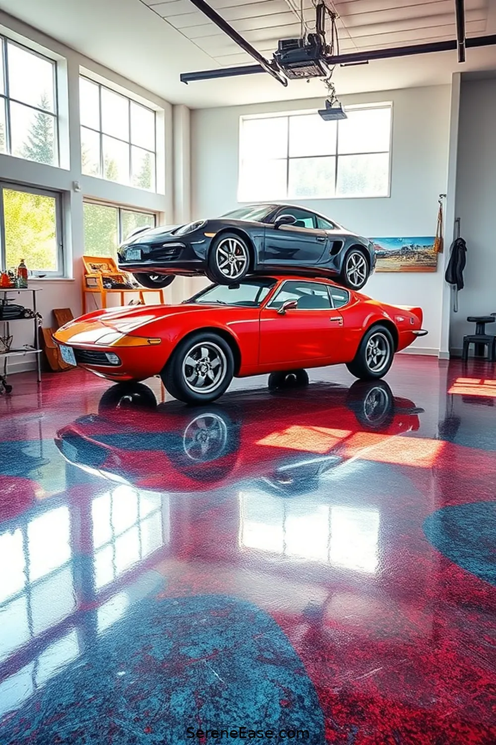 18 Ways to Incorporate Jewel Tones in Mid-Century Modern Style Garages 18 Introduce Colorful Garage Flooring for 18 Ways to Incorporate Jewel Tones in Mid-Century Modern Style Garages