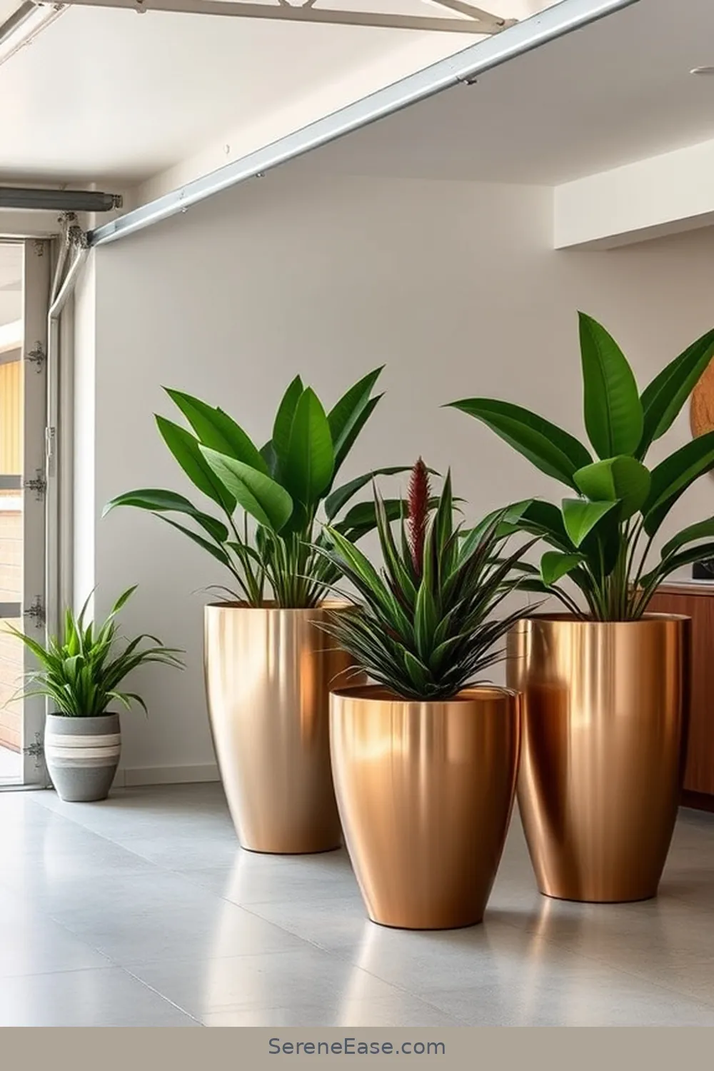 18 Ways to Incorporate Metallic Accents in Mid-Century Modern Style Garage 7 Metallic Planters for Indoor Plants for 18 Ways to Incorporate Metallic Accents in Mid-Century Modern Style Garage