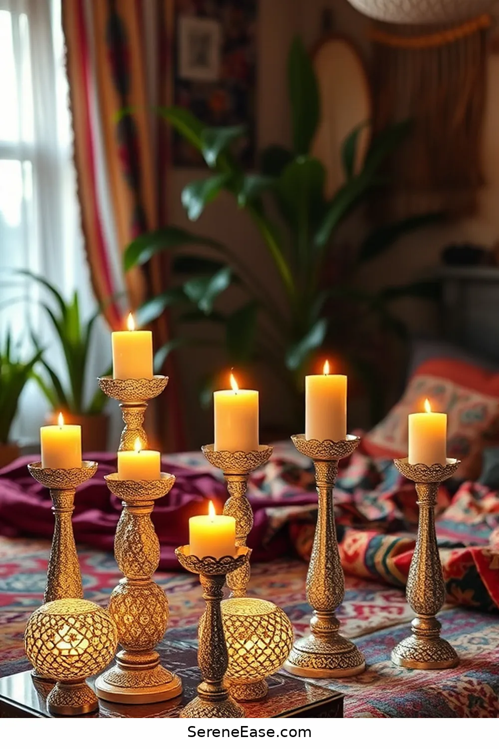 18 Ways to Incorporate Metallic Accents in Your Bohemian Bedroom Style 9 Glittering Candle Holders for 18 Ways to Incorporate Metallic Accents in Your Bohemian Bedroom Style