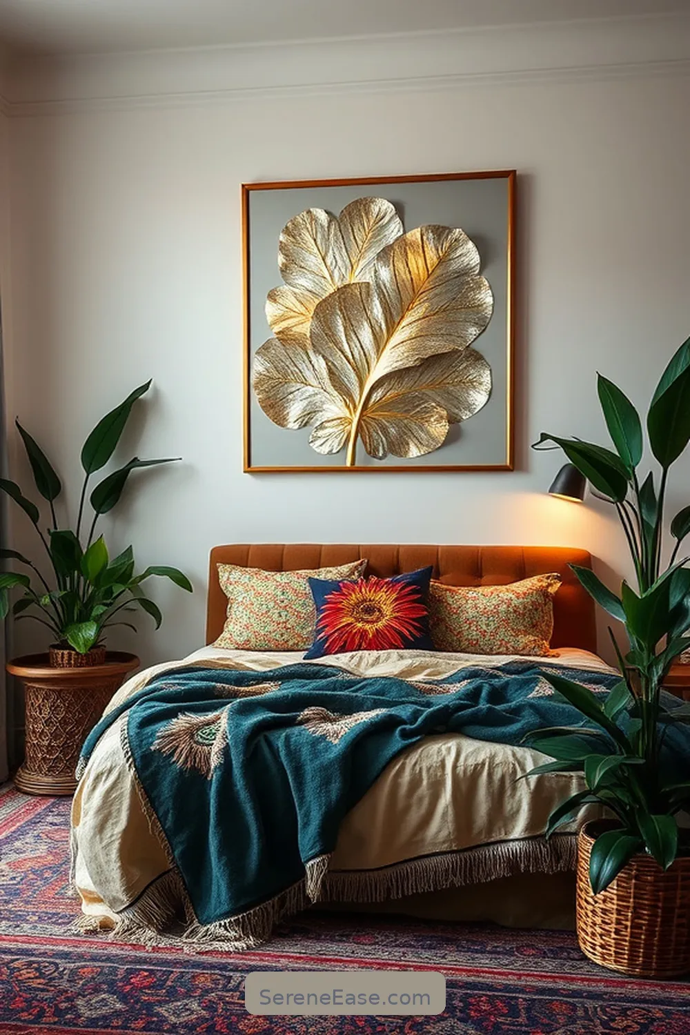 18 Ways to Incorporate Metallic Accents in Your Bohemian Bedroom Style 4 Gold or Silver Leaf Wall Art for 18 Ways to Incorporate Metallic Accents in Your Bohemian Bedroom Style