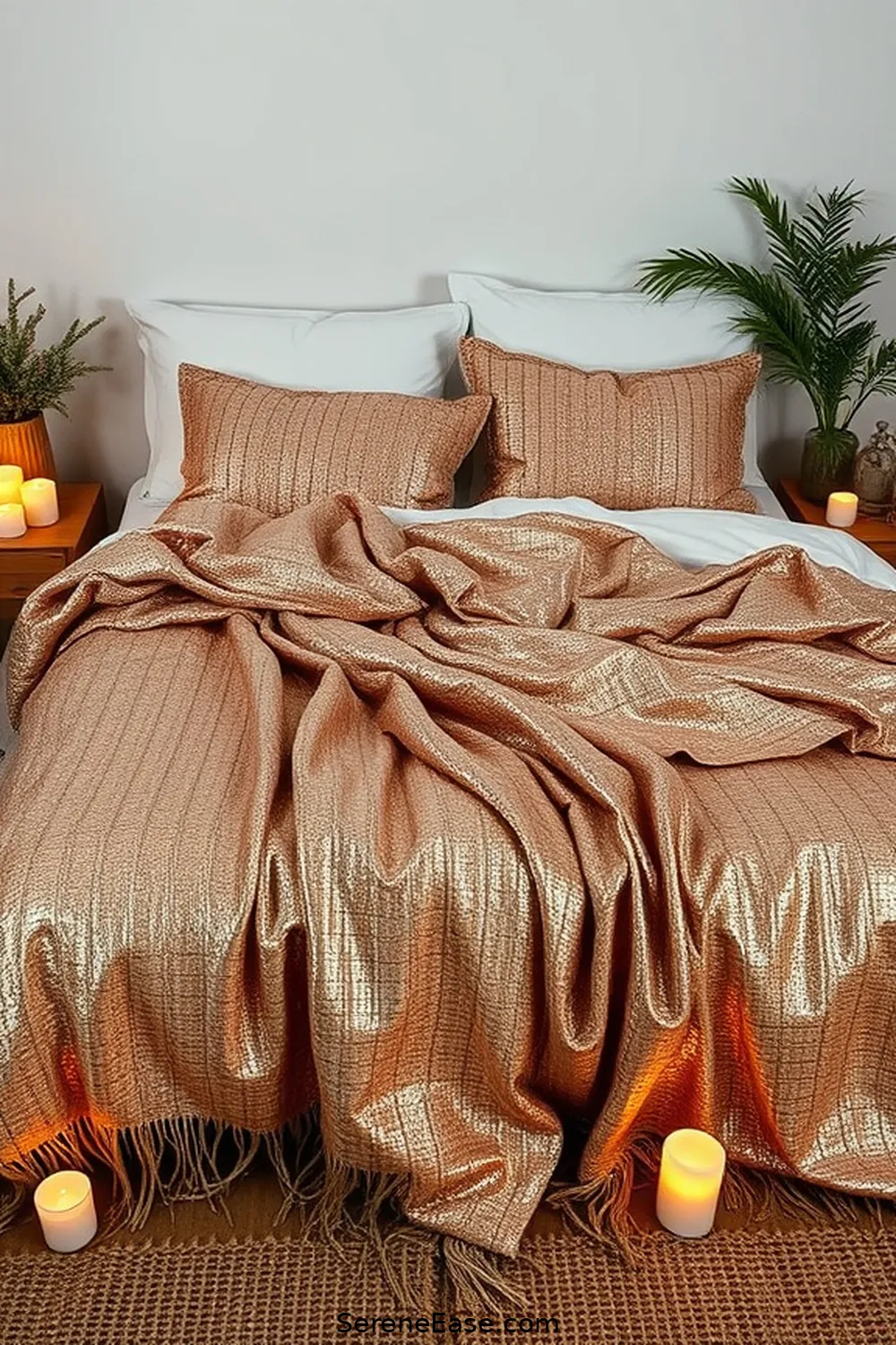 18 Ways to Incorporate Metallic Accents in Your Bohemian Bedroom Style 3 Shiny Textiles and Throws for 18 Ways to Incorporate Metallic Accents in Your Bohemian Bedroom Style