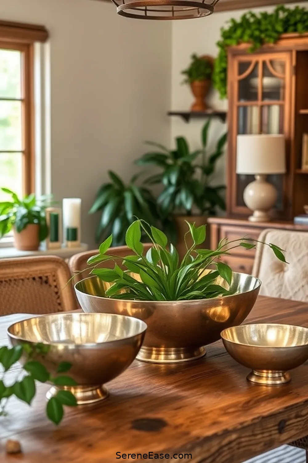 Incorporate Decorative Metallic Bowls for 18 Ways to Incorporate Metallic Accents in a Rustic Home Office Style