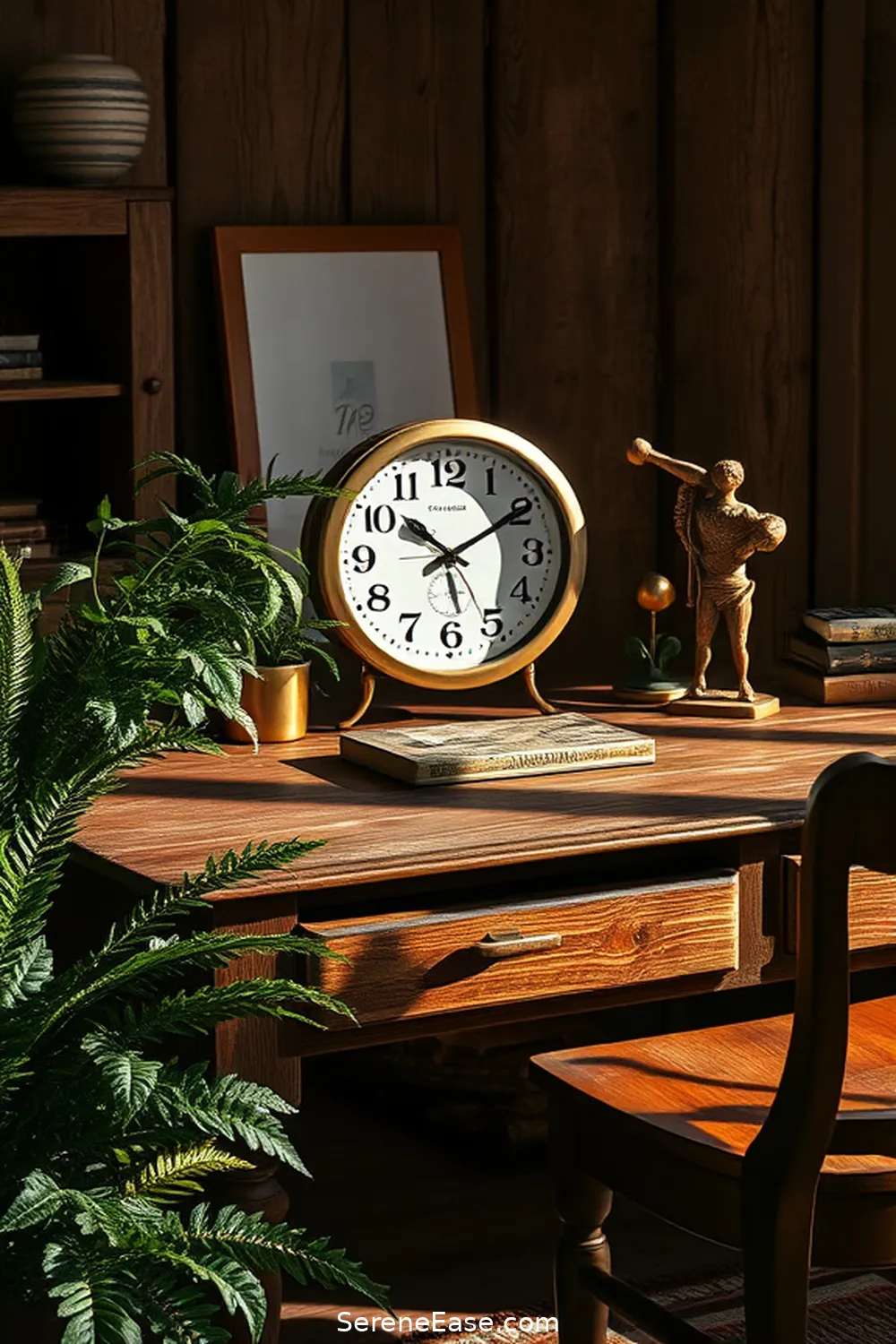 Incorporate a Metallic Clock for 18 Ways to Incorporate Metallic Accents in a Rustic Home Office Style