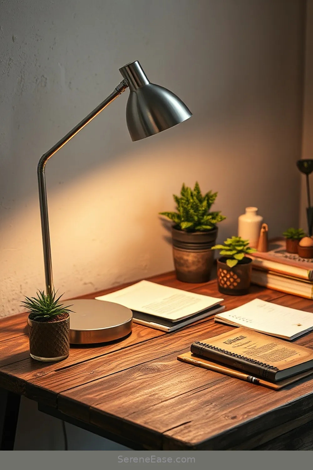 Incorporate a Metallic Desk Lamp for 18 Ways to Incorporate Metallic Accents in a Rustic Home Office Style