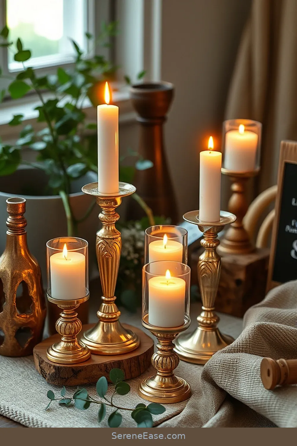 Opt for Gold or Silver Candle Holders for 18 Ways to Incorporate Metallic Accents in a Rustic Home Office Style