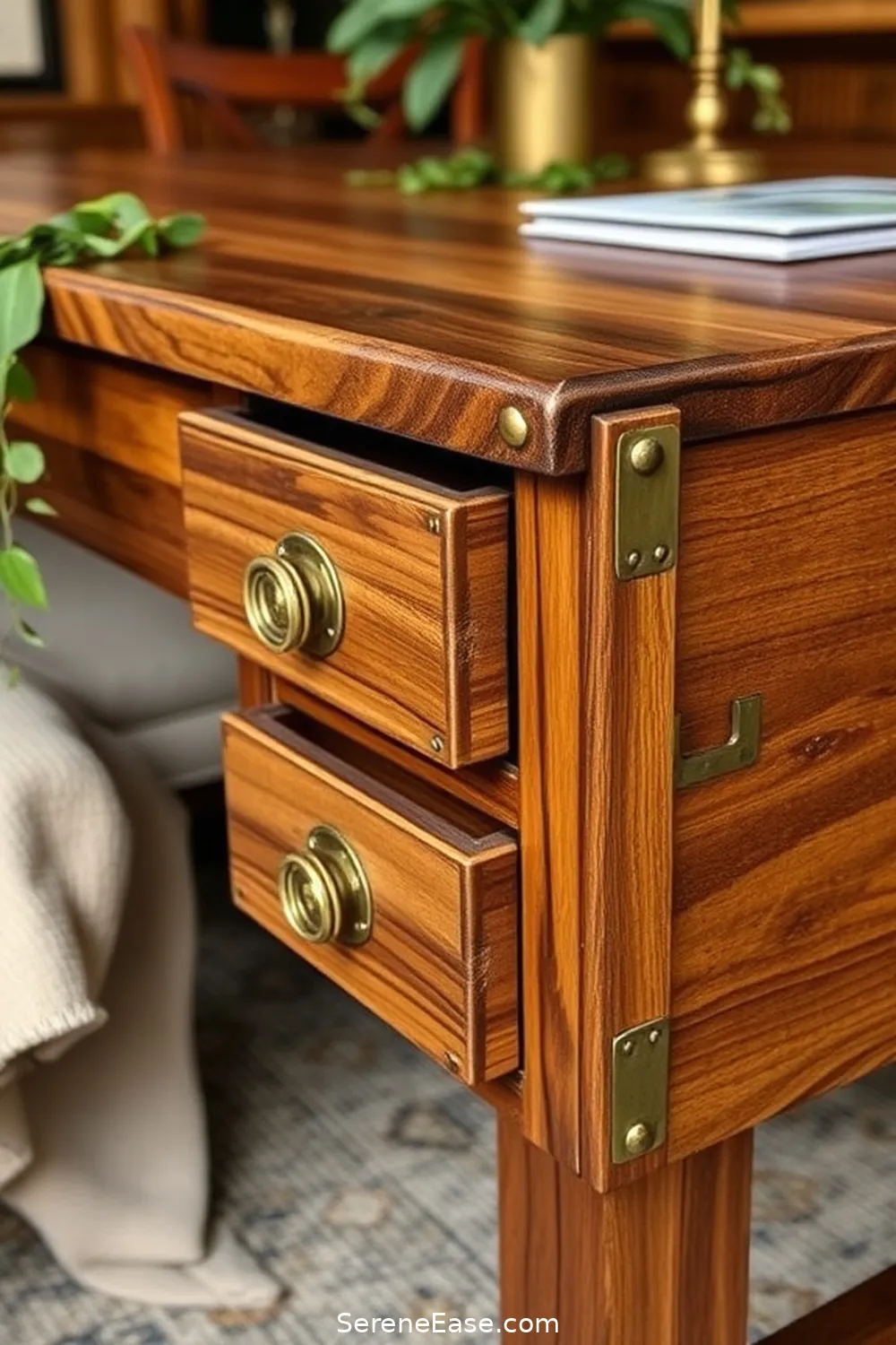 Use Brass Hardware on Furniture for 18 Ways to Incorporate Metallic Accents in a Rustic Home Office Style