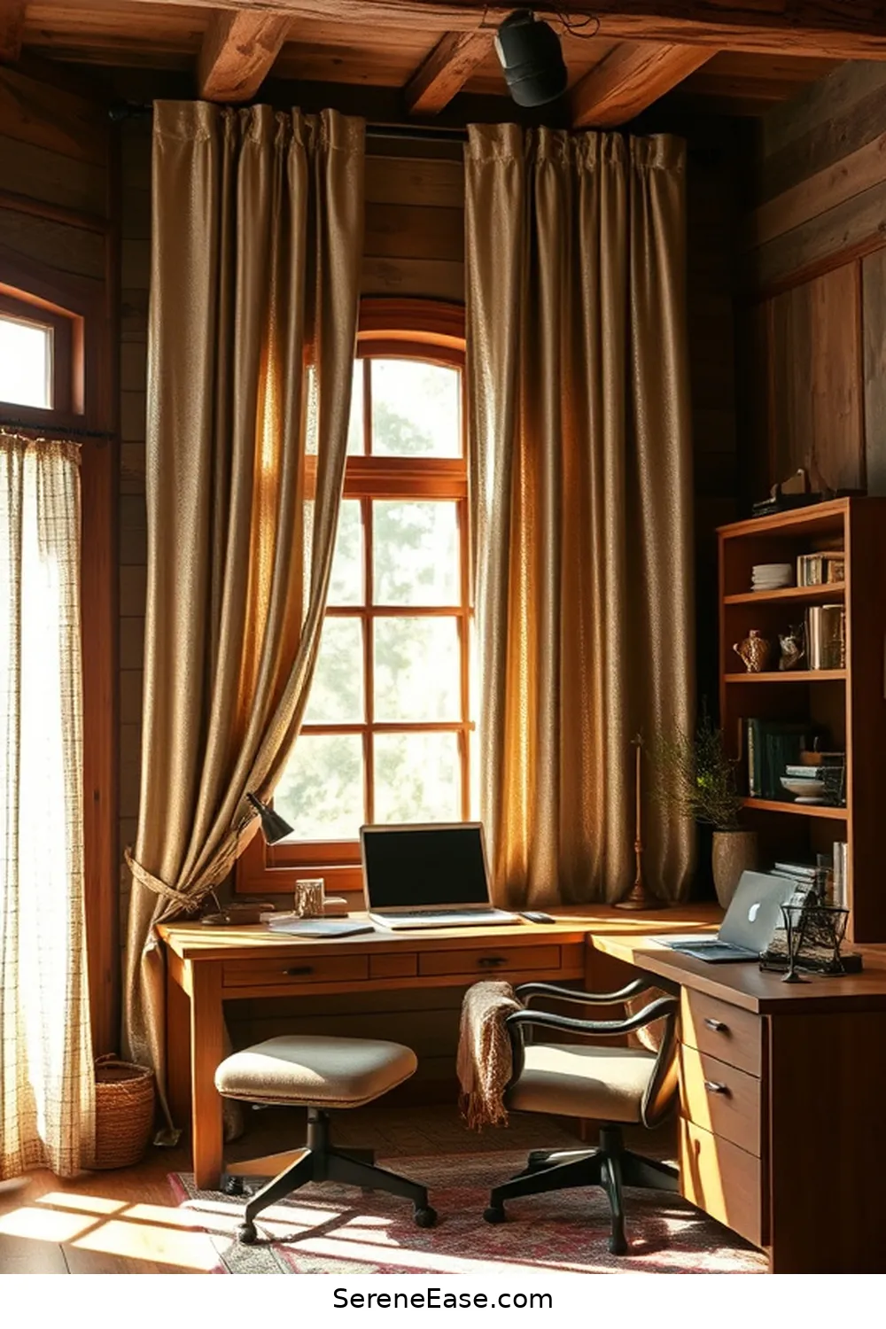 Use Metallic Curtains or Drapes for 18 Ways to Incorporate Metallic Accents in a Rustic Home Office Style