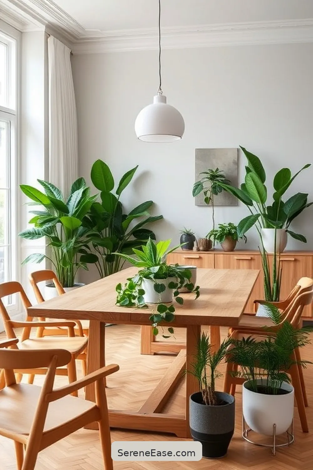 18 Ways to Incorporate Neutral Tones in Scandinavian Style Dining Rooms 6 Add Greenery With Indoor Plants for 18 Ways to Incorporate Neutral Tones in Scandinavian Style Dining Rooms