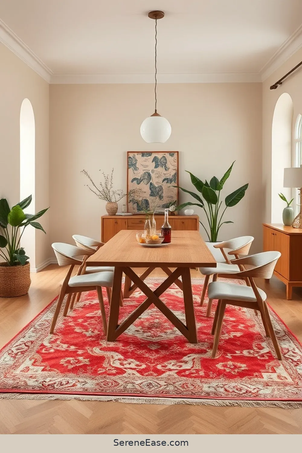 18 Ways to Incorporate Neutral Tones in Scandinavian Style Dining Rooms 8 Opt for a Statement Rug for 18 Ways to Incorporate Neutral Tones in Scandinavian Style Dining Rooms