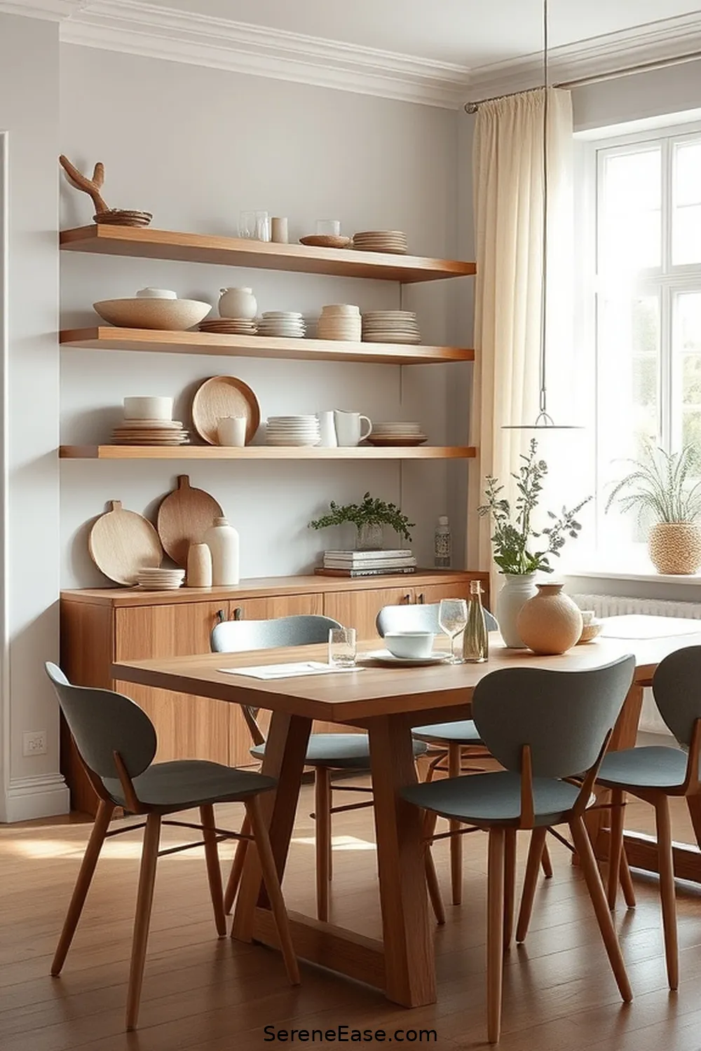 18 Ways to Incorporate Neutral Tones in Scandinavian Style Dining Rooms 9 Utilize Open Shelving for 18 Ways to Incorporate Neutral Tones in Scandinavian Style Dining Rooms