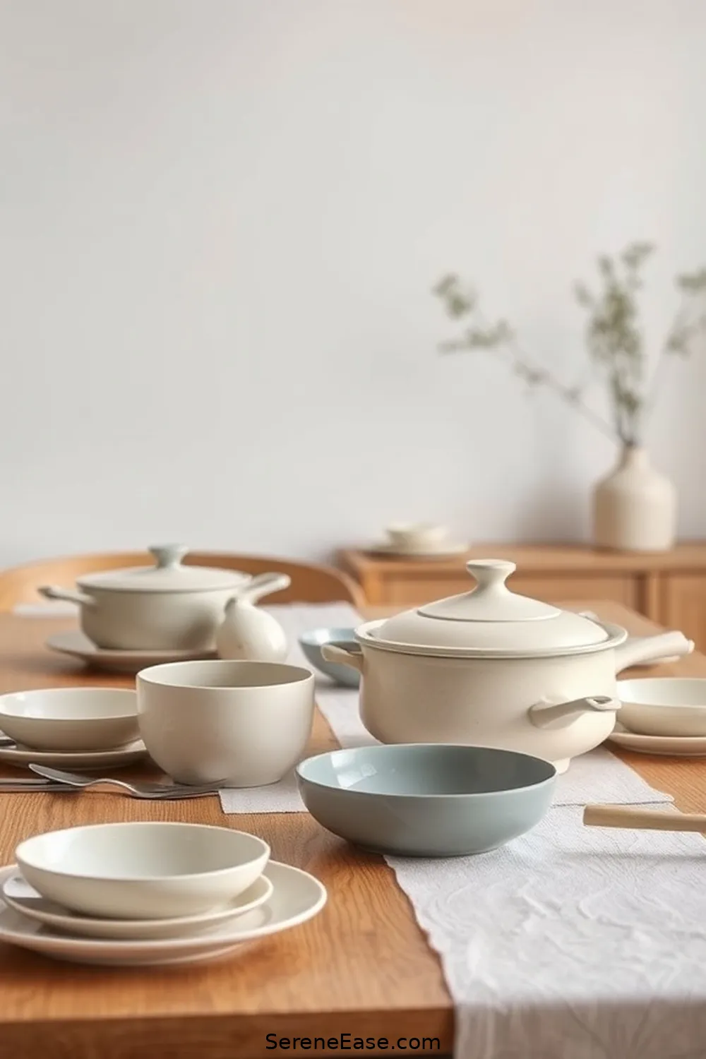 18 Ways to Incorporate Neutral Tones in Your Mid-Century Modern Dining Room Style 16 Incorporate Neutral-Colored Cookware and Serving Dishes for 18 Ways to Incorporate Neutral Tones in Your Mid-Century Modern Dining Room Style