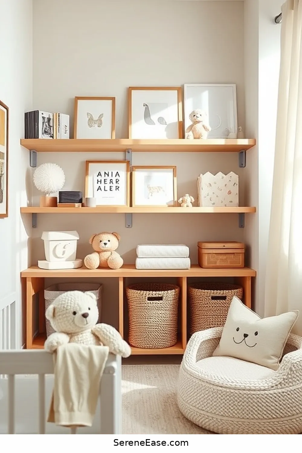 18 Ways to Incorporate Neutral Tones in a Mid-Century Modern Nursery Style 19 Utilize Open Shelving for Display and Storage for 18 Ways to Incorporate Neutral Tones in a Mid-Century Modern Nursery Style