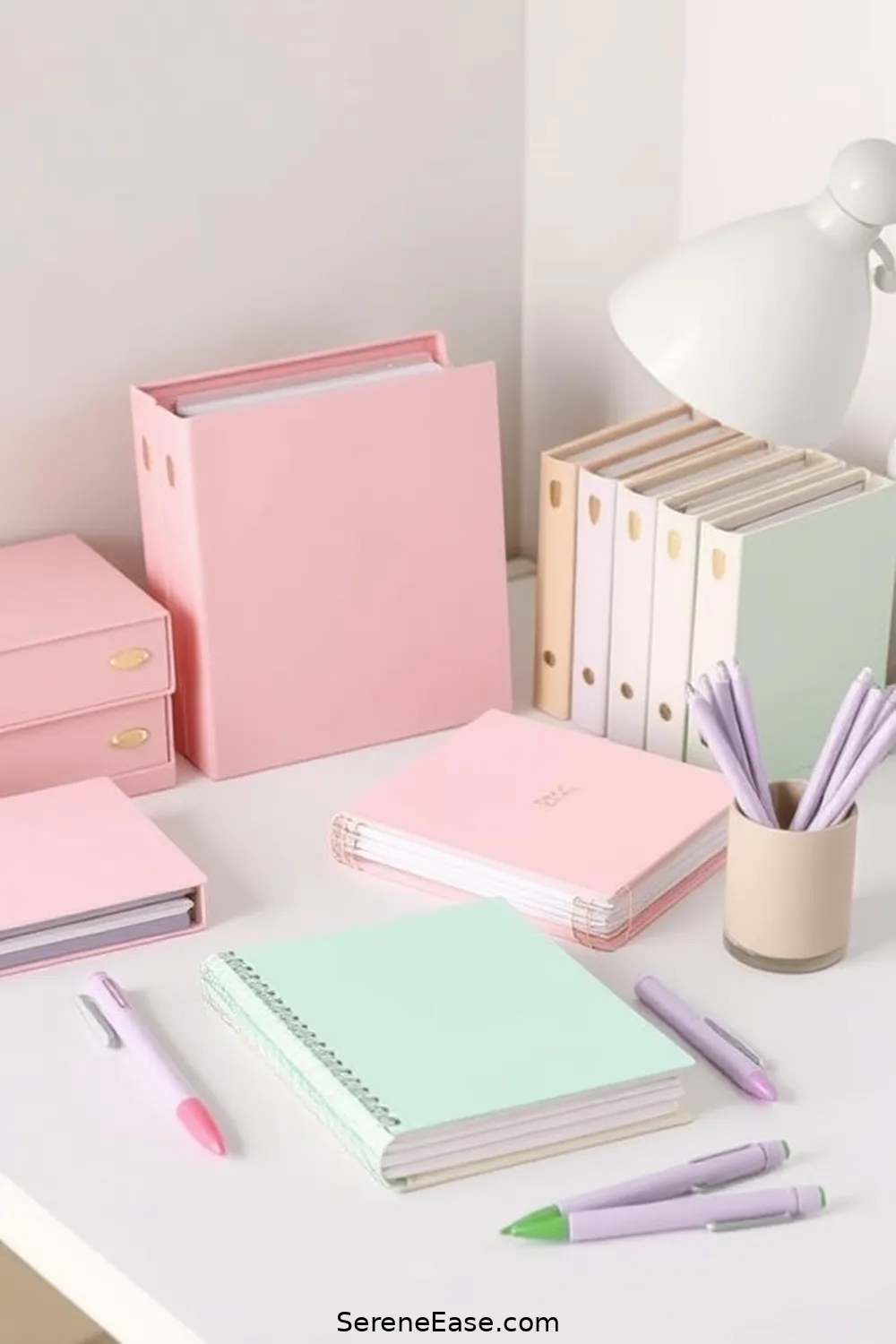 Choose Pastel Office Supplies for 18 Ways to Incorporate Pastels Into Your Modern Farmhouse Office Style