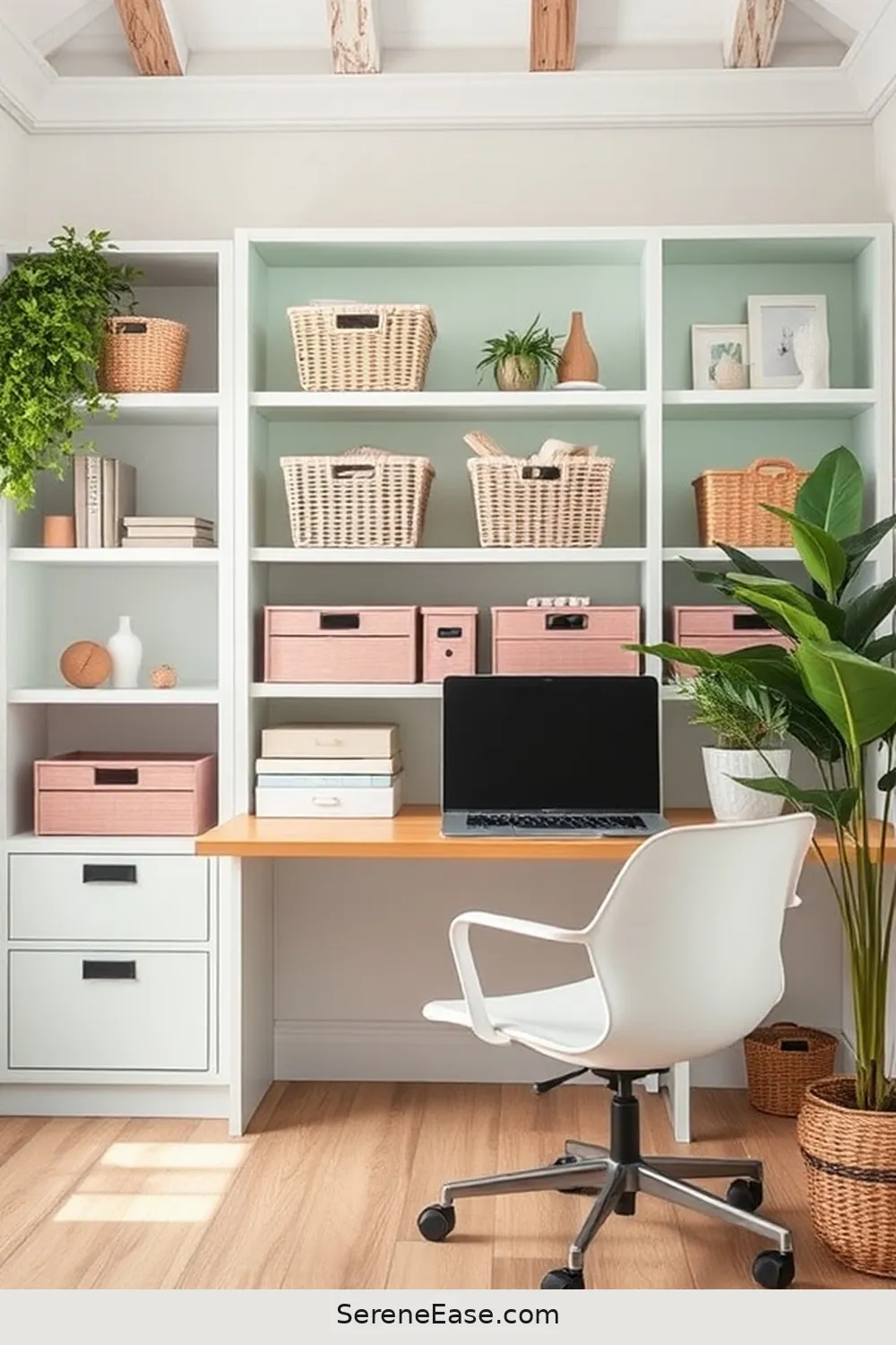 Incorporate Pastel Storage Solutions for 18 Ways to Incorporate Pastels Into Your Modern Farmhouse Office Style