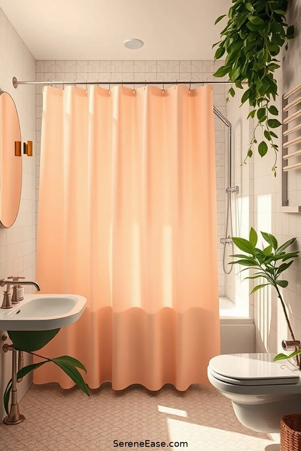 18 Ways to Incorporate Pastels in Your Mid Century Modern Bathroom Style 6 Add a Pastel Shower Curtain for 18 Ways to Incorporate Pastels in Your Mid Century Modern Bathroom Style